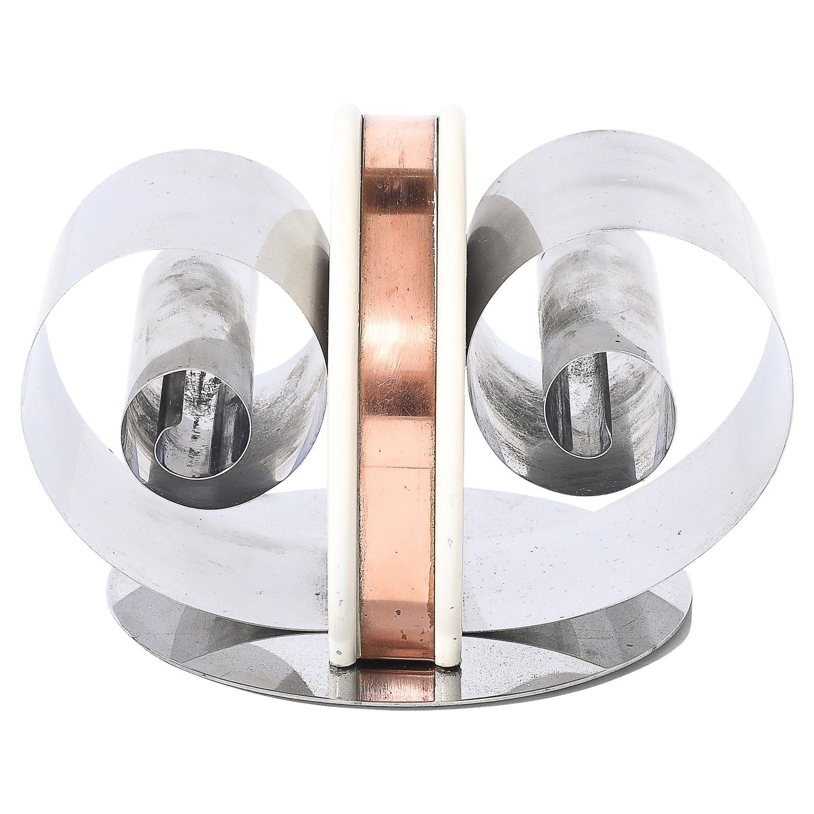 Art Deco Machine Age Paper/Book Holder in Spring Steel, Cream Enamel 
Copper en venta