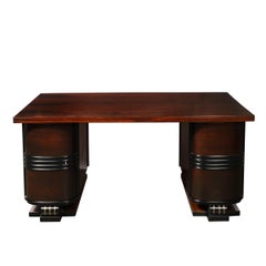 Art Deco Machine Age Partner Desk in Rosewood with Ebonized Fluted Detailing
