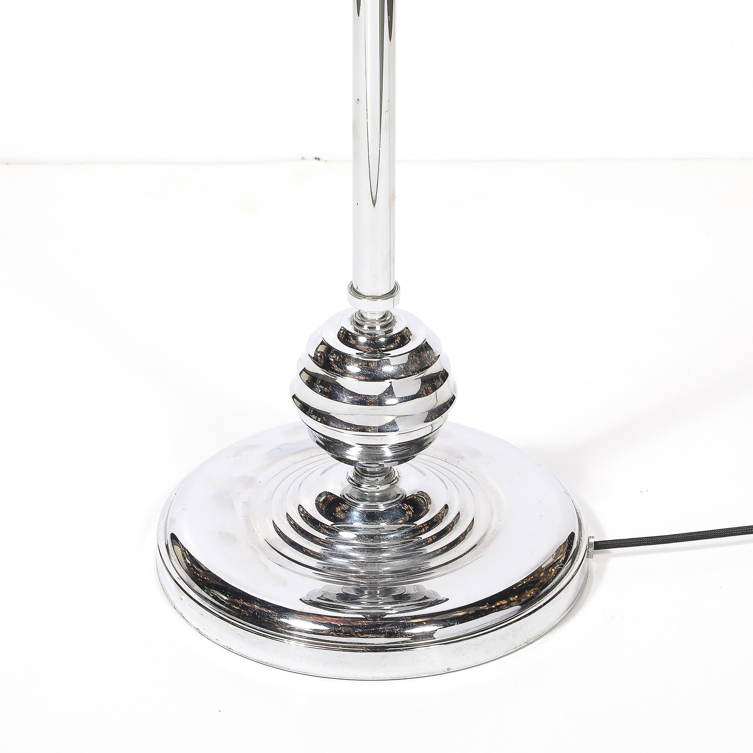 Art Deco Machine Age Polished Chrome Floor Lamp w/ Scalloped Metal Mesh Shade For Sale 5