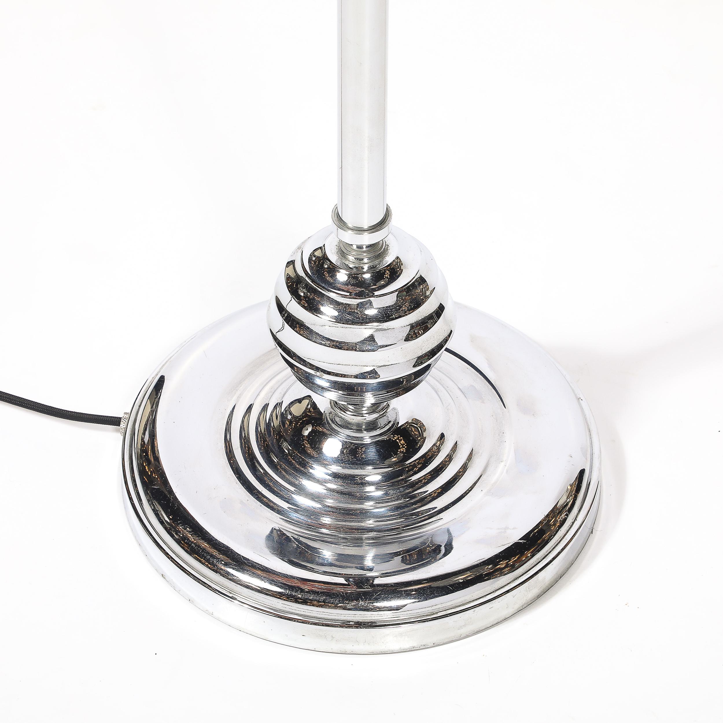 Mid-20th Century Art Deco Machine Age Polished Chrome Floor Lamp w/ Scalloped Metal Mesh Shade For Sale