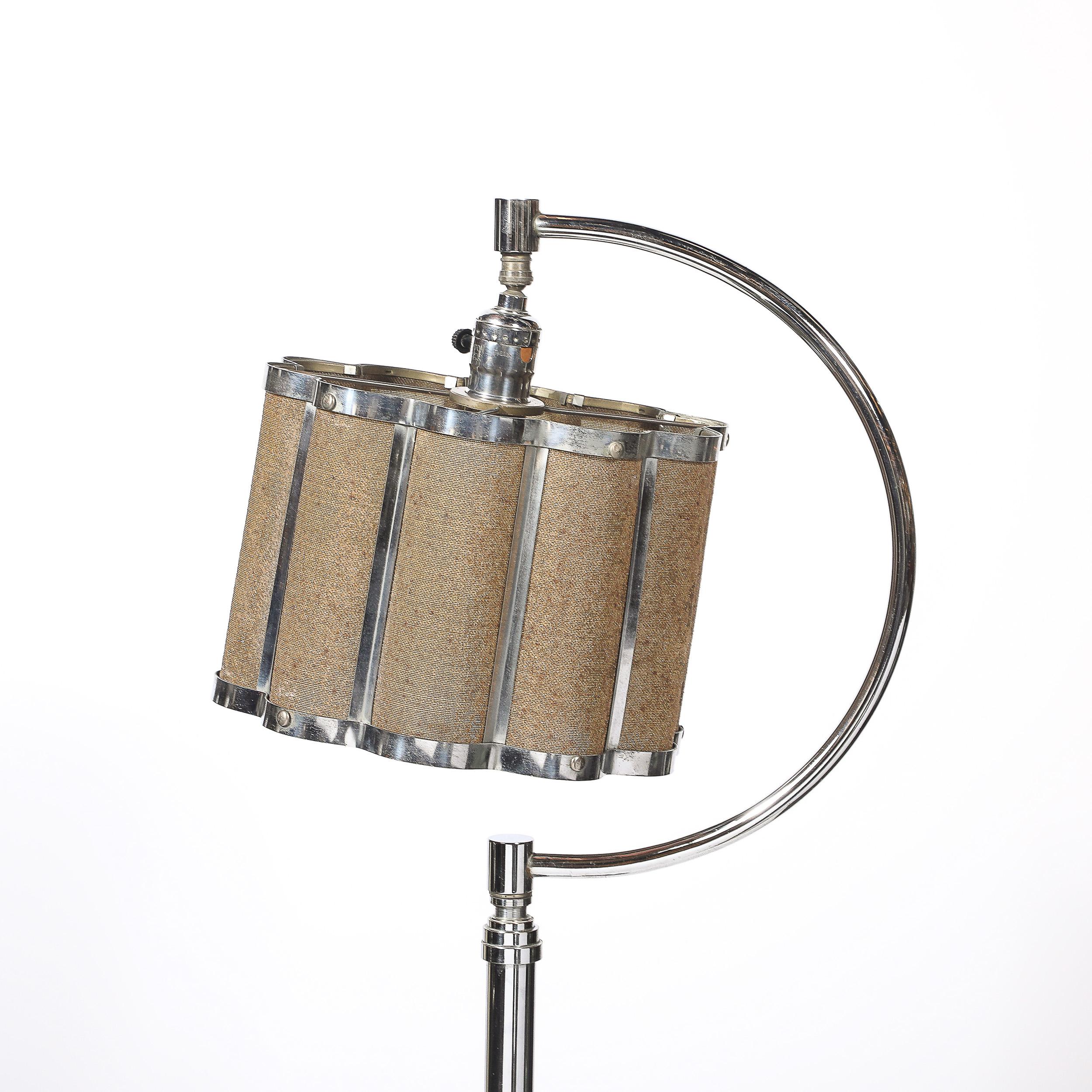 Art Deco Machine Age Polished Chrome Floor Lamp w/ Scalloped Metal Mesh Shade For Sale 4