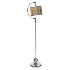 Art Deco Machine Age Polished Chrome Floor Lamp w/ Scalloped Metal Mesh Shade