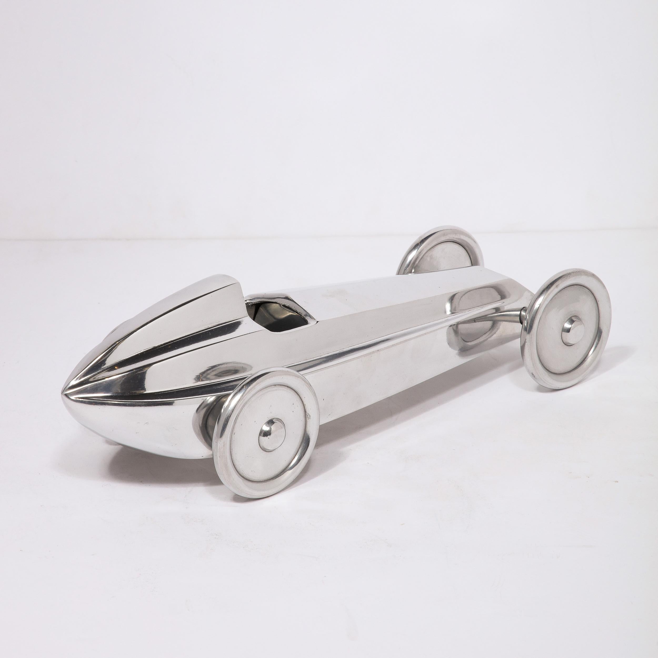 Art Deco Machine Age Polished Nickel Streamlined Race Car Sculpture 2
