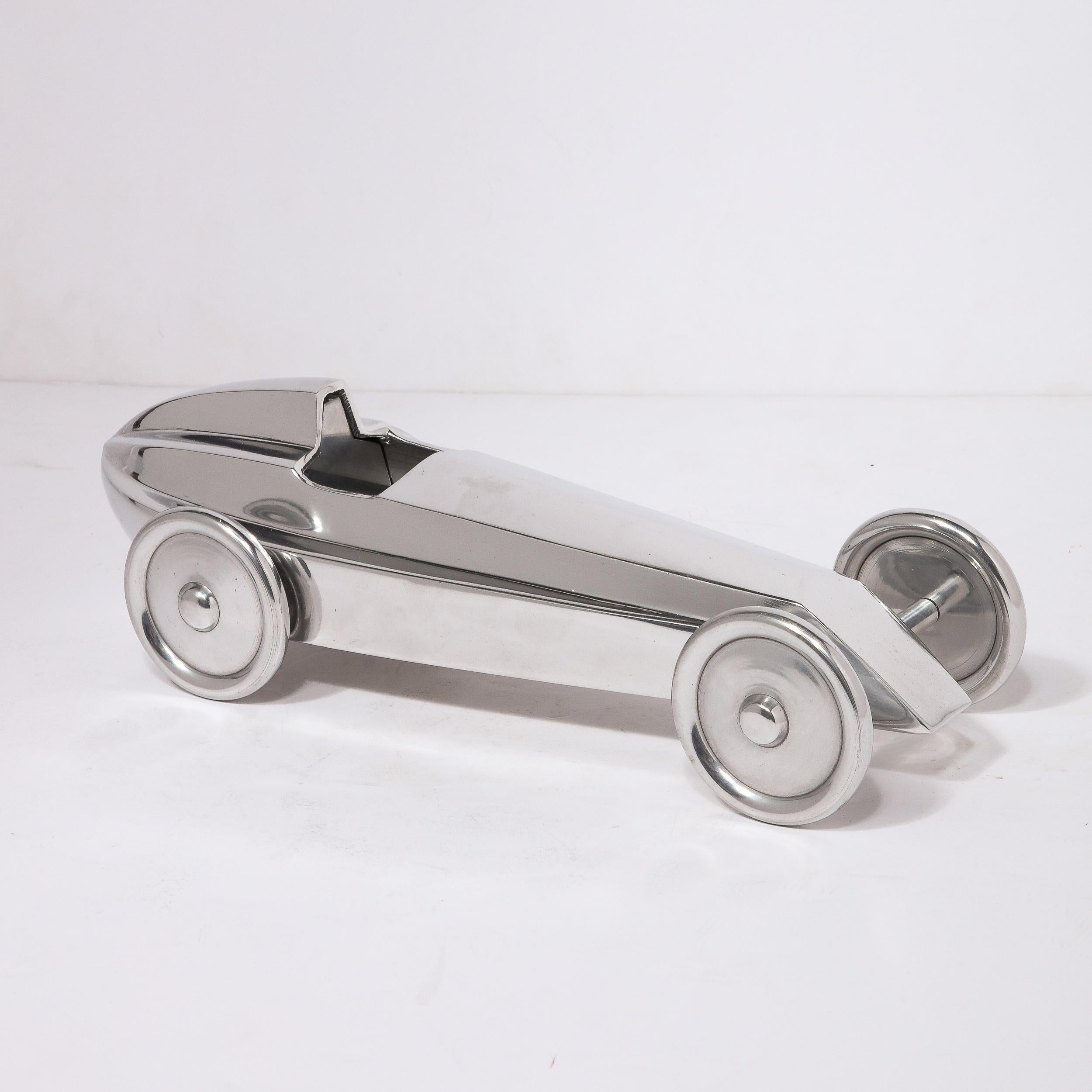 Art Deco Machine Age Polished Nickel Streamlined Race Car Sculpture 3