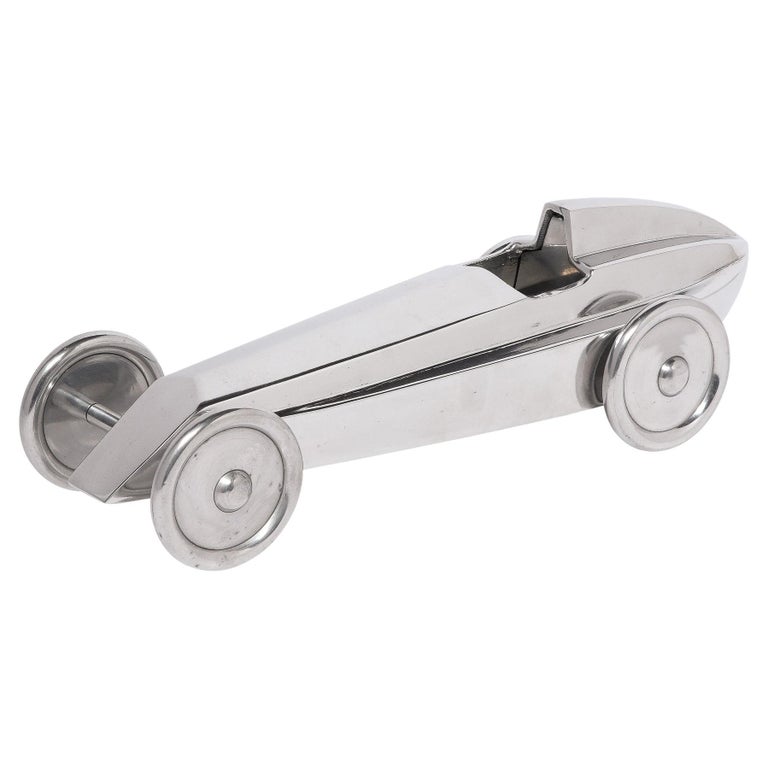 Art Deco Machine Age Polished Nickel Streamlined Race Car Sculpture at ...
