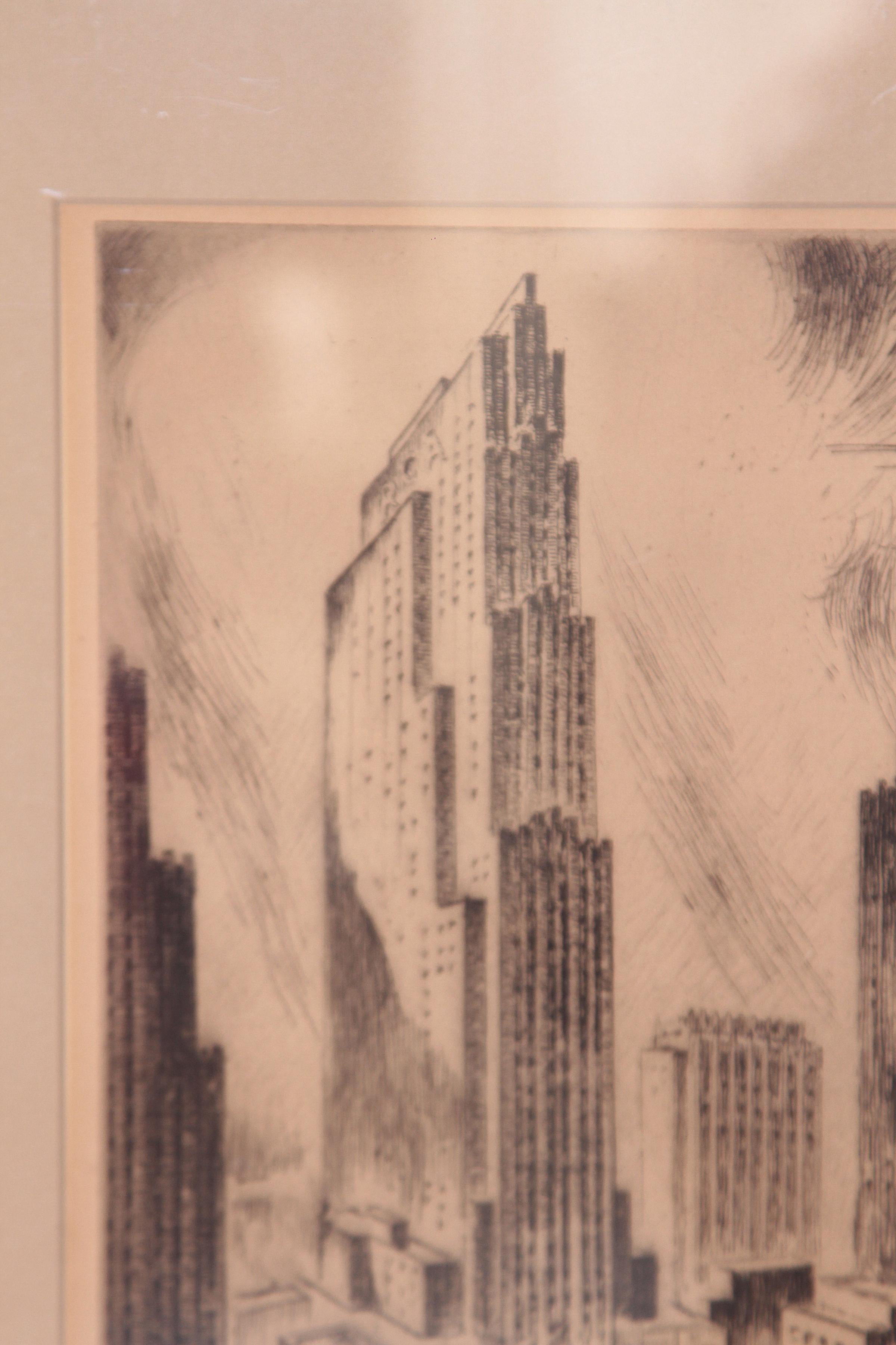Art Deco Machine Age Rockefeller Center Skyscraper New York City Nat Lowell In Good Condition In Dallas, TX