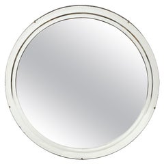 Art Deco Machine Age Round Reverse Tiered Bevel Detailed & Brass Clips Mirror