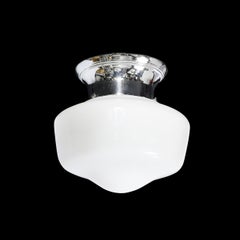 Art Deco Machine Age Rounded Cylindrical Milk Glass Flush Mount Chandelier