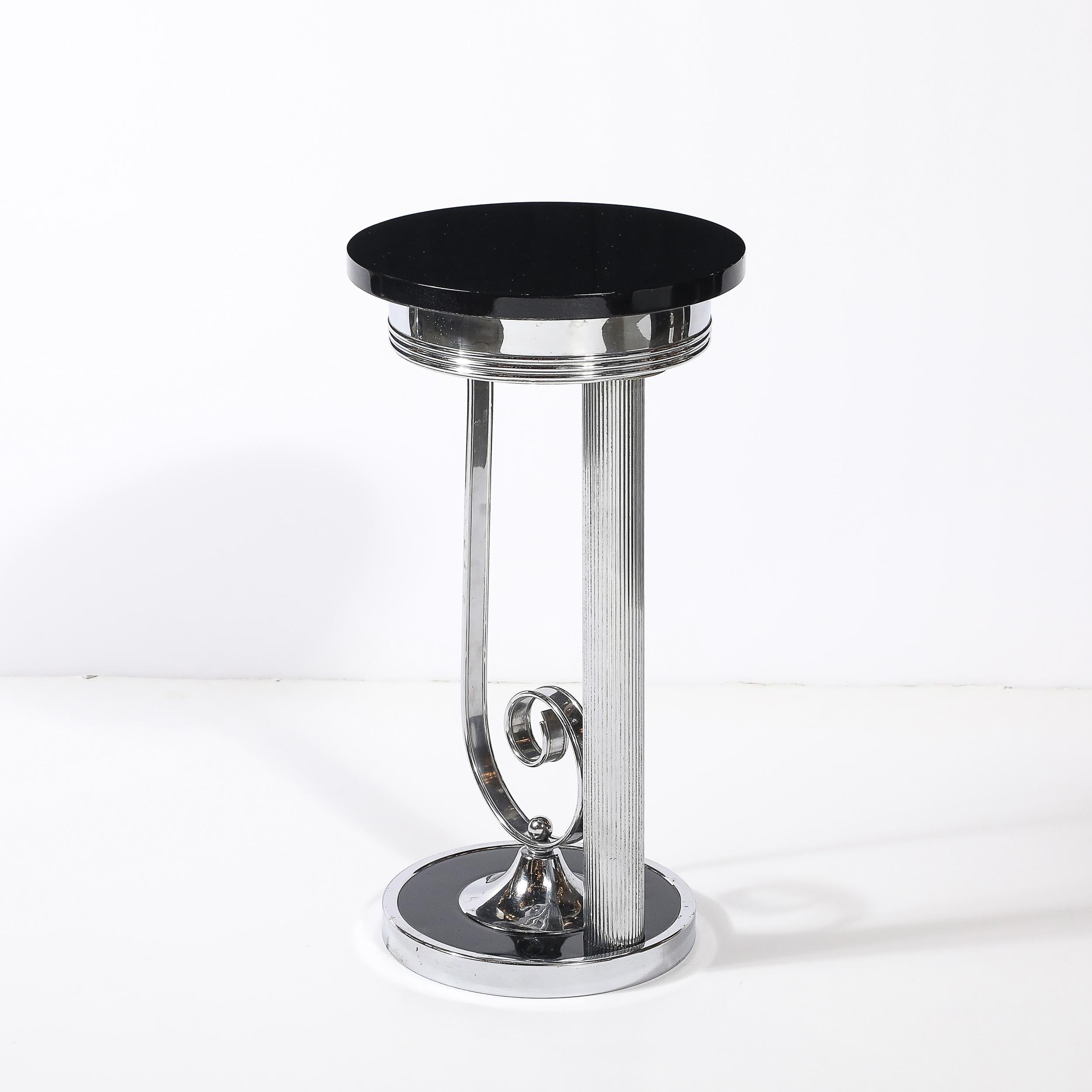 Art Deco Machine Age Scroll Form Drinks Tisch in Chrom und schwarzem Lack im Angebot 4