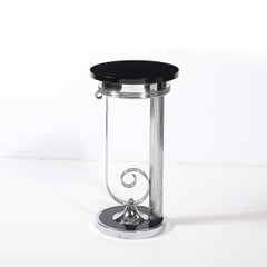 Art Deco Machine Age Scroll Form Drinks Table in Chrome and Black Lacquer