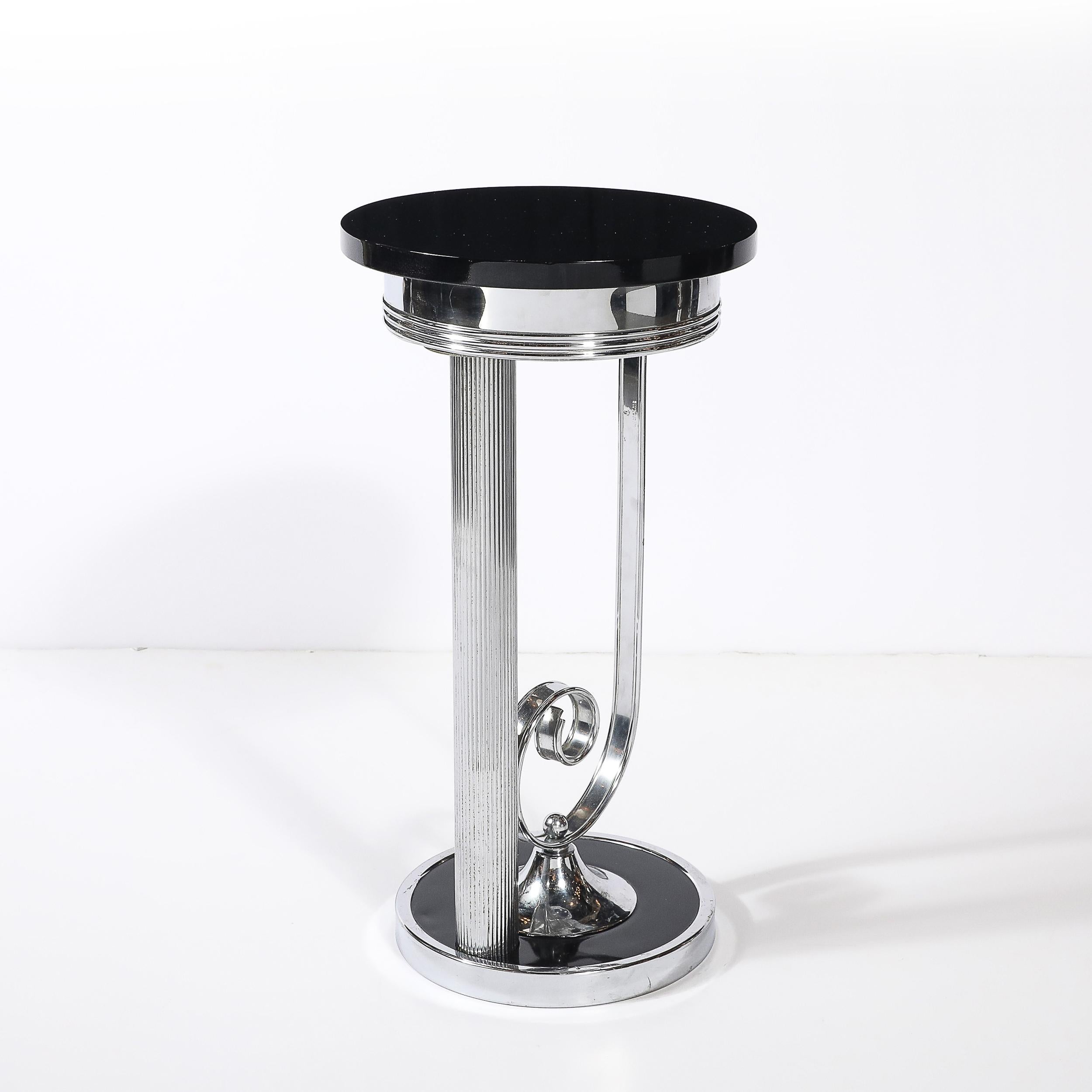 Art Deco Machine Age Scroll Form Drinks Tisch in Chrom und schwarzem Lack im Angebot 2