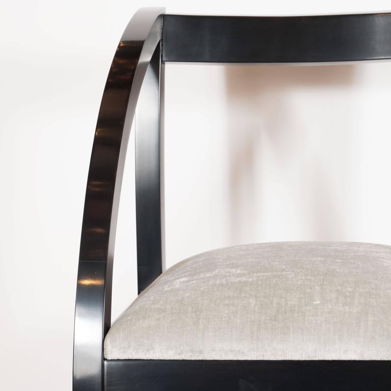 American Art Deco Machine Age Side Chair by the Modernage Co. in Black Lacquer & Velvet