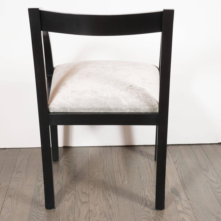 Mid-20th Century Art Deco Machine Age Side Chair by the Modernage Co. in Black Lacquer & Velvet