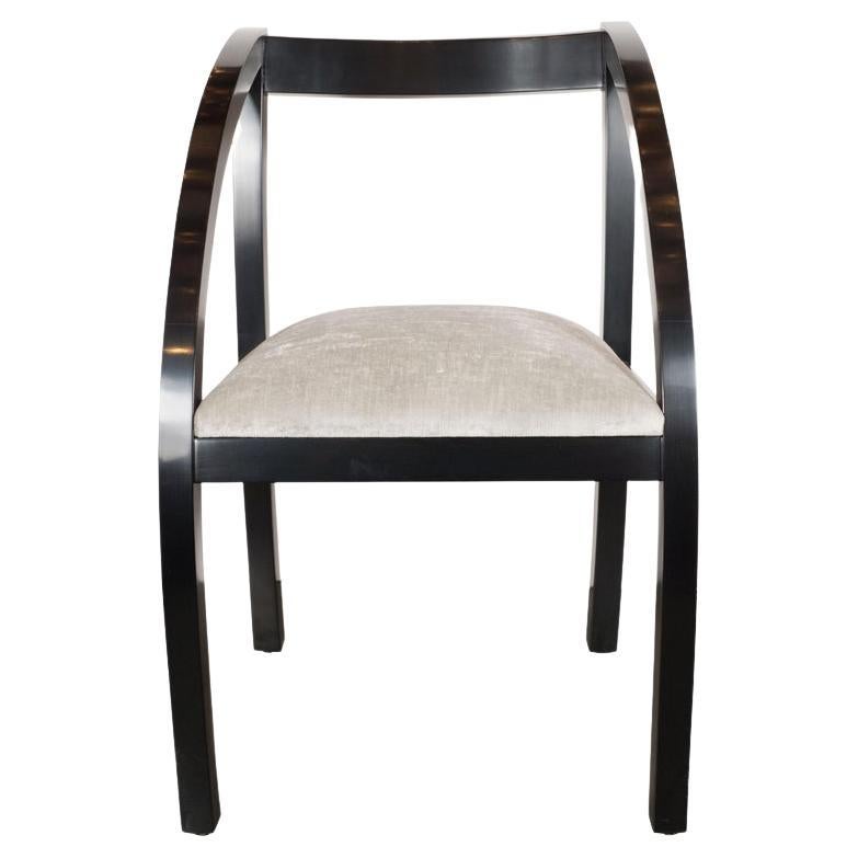 Art Deco Machine Age Side Chair by the Modernage Co. in Black Lacquer & Velvet