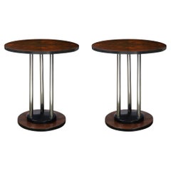 Art Deco Machine Age Side Tables in Book-Matched Walnut By Donald Deskey