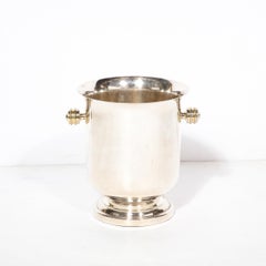 Art Deco Machine Age  Silver Plate Ice Bucket with Milled Handles