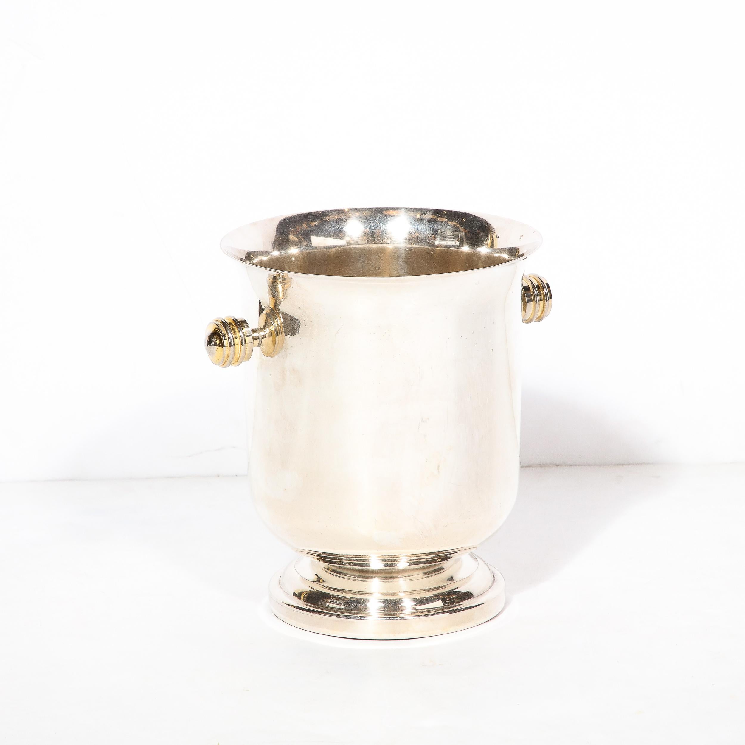 Art Deco Machine Age  Silver Plate Ice Bucket with Milled Handles In Excellent Condition For Sale In New York, NY