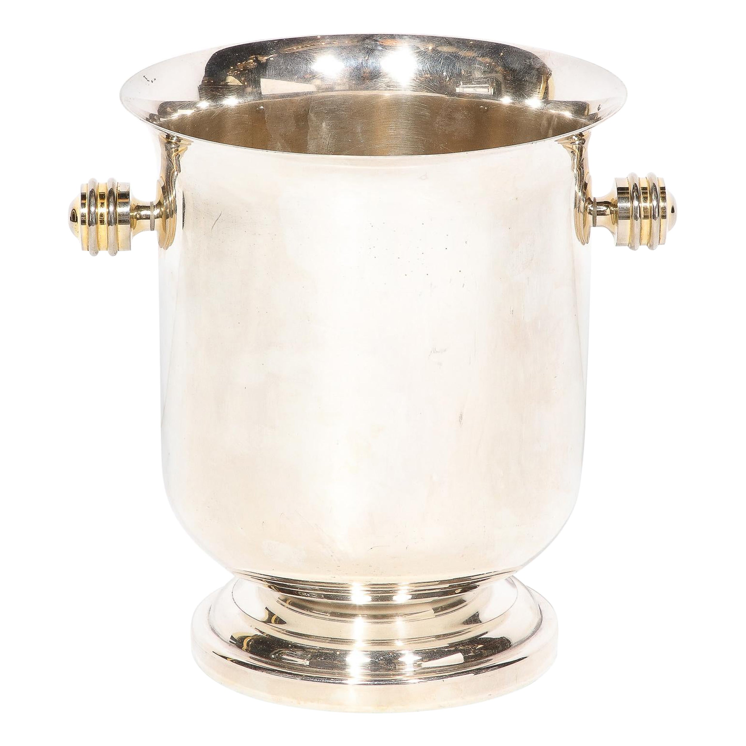 Art Deco Machine Age  Eiskübel aus Silberblech mit gefrästen Griffen im Angebot