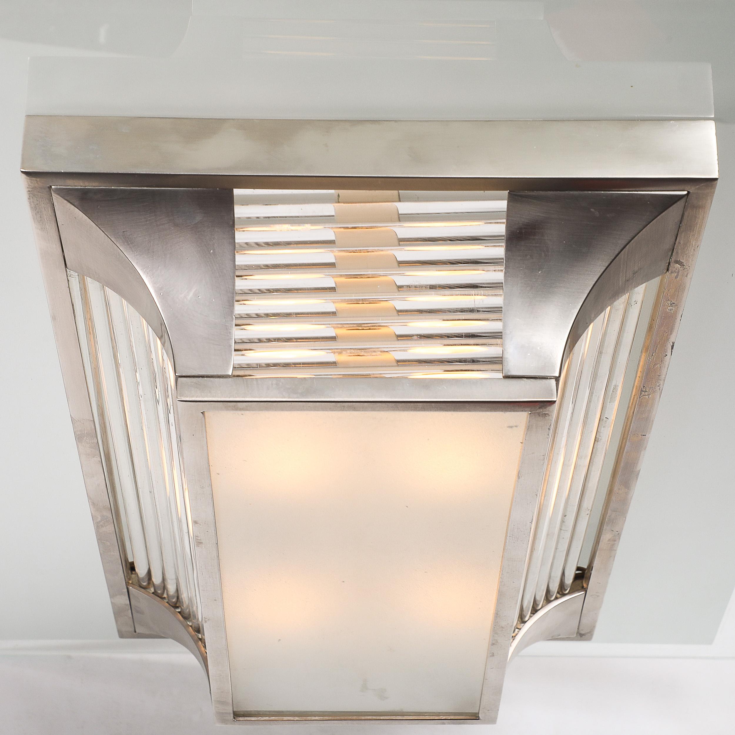 Lampadario a stelo in bronzo argentato e vetro Art Déco Machin di PETITOT in vendita 4