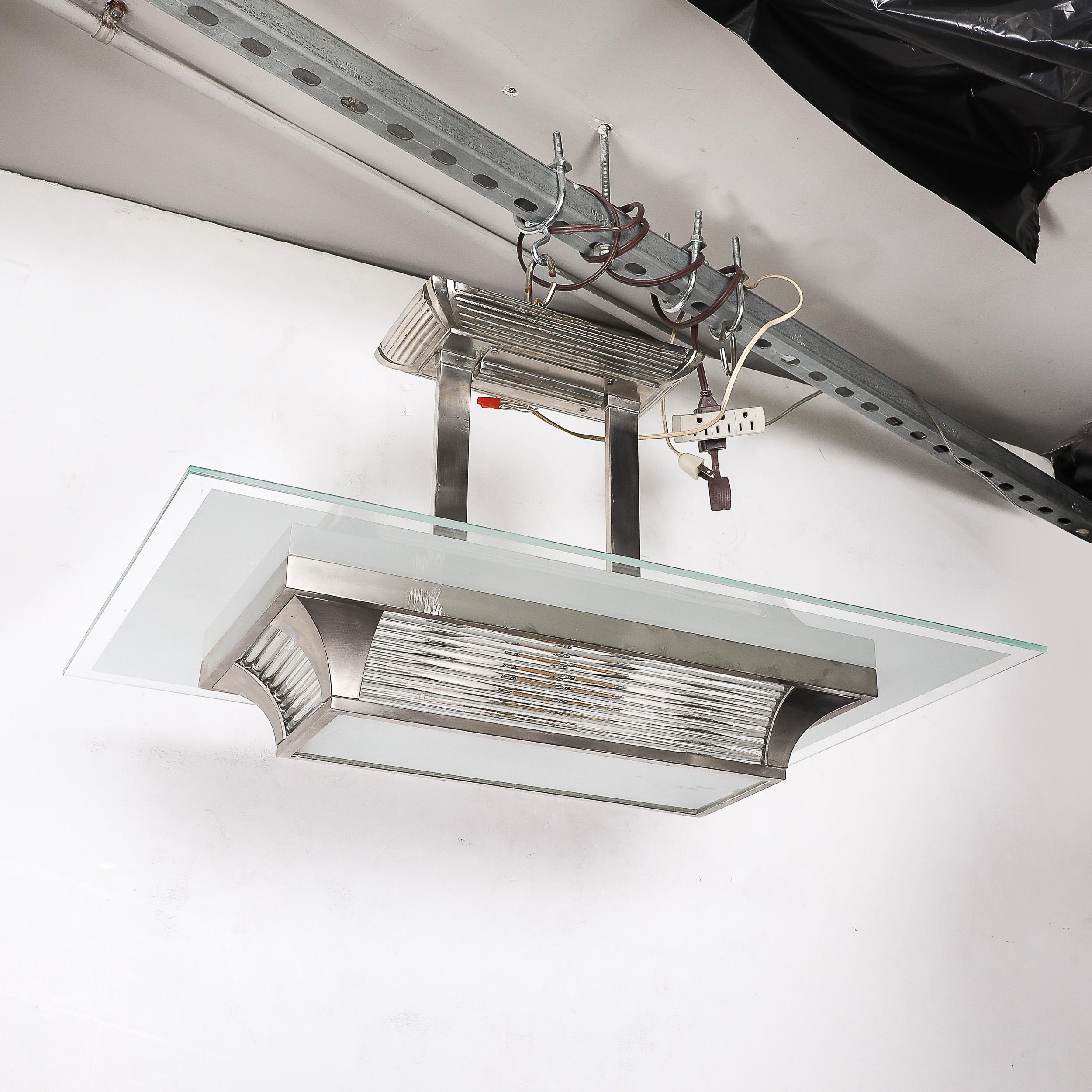 Lampadario a stelo in bronzo argentato e vetro Art Déco Machin di PETITOT in vendita 5