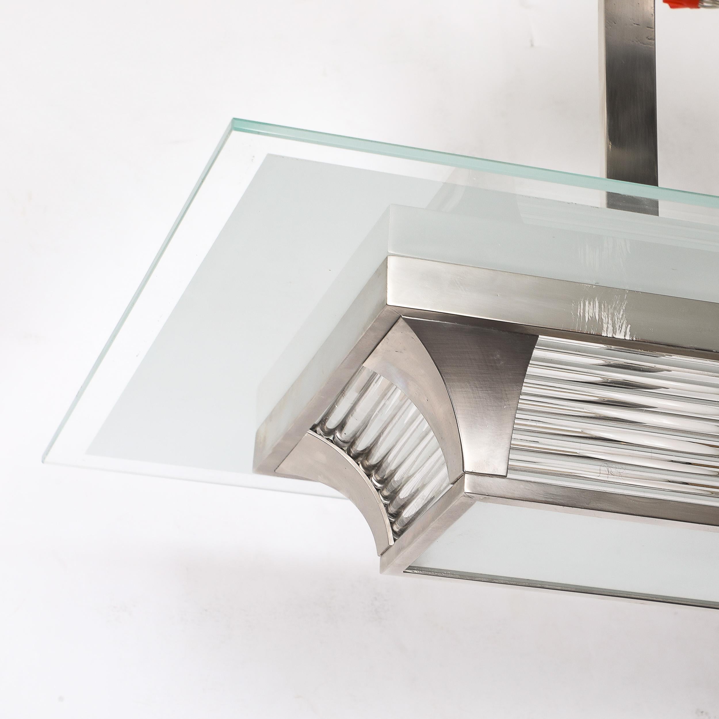 Lampadario a stelo in bronzo argentato e vetro Art Déco Machin di PETITOT in vendita 6