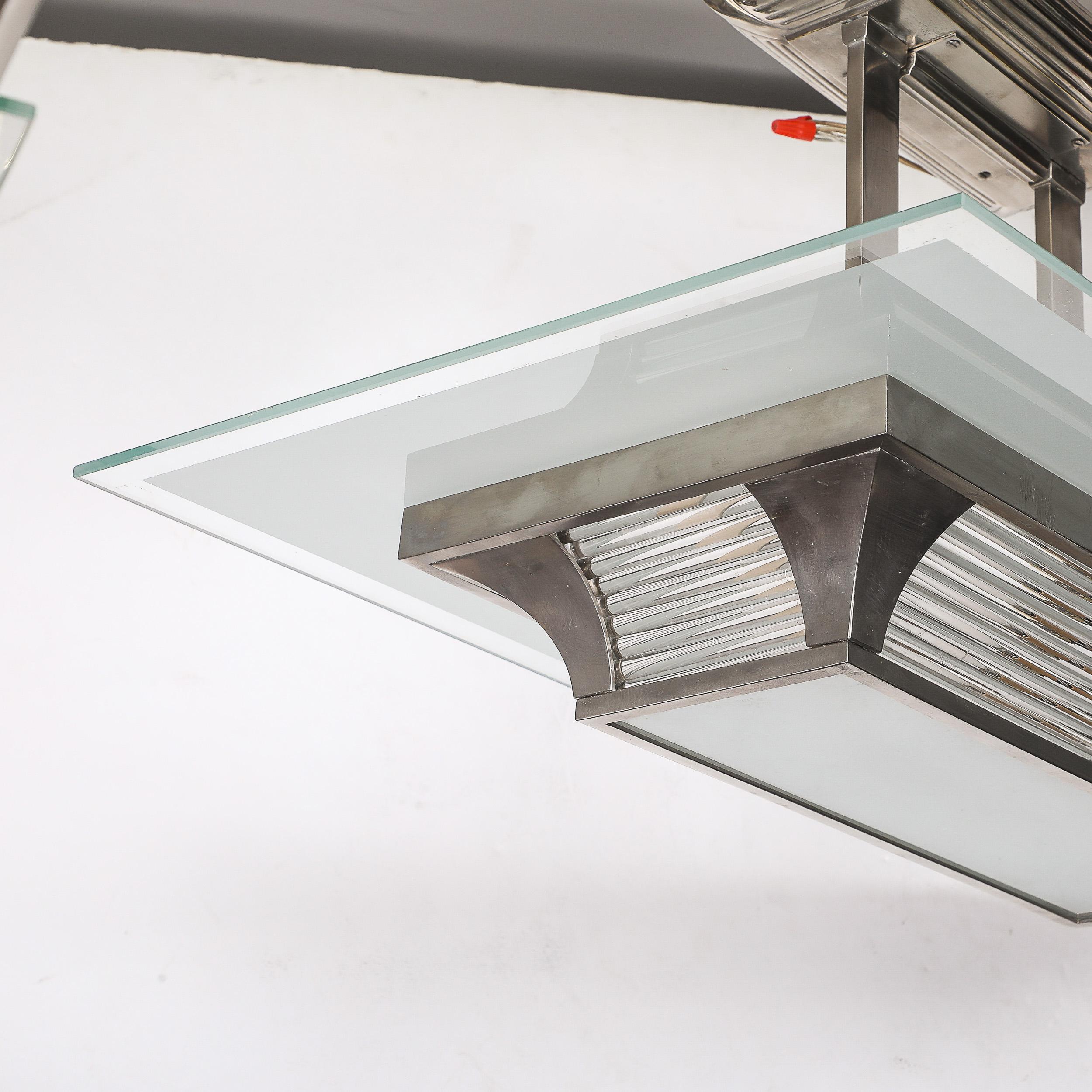 Lampadario a stelo in bronzo argentato e vetro Art Déco Machin di PETITOT in vendita 8