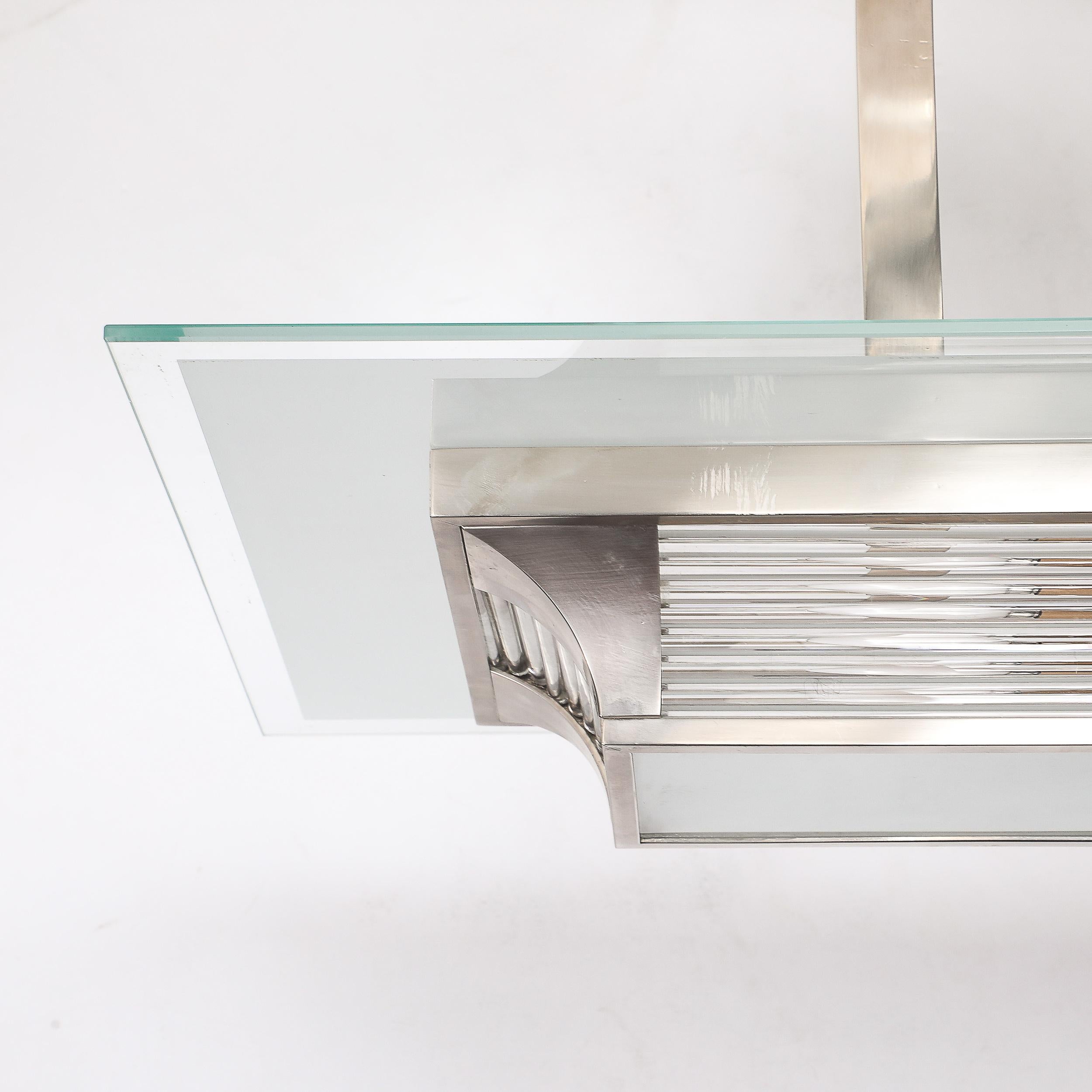 Lampadario a stelo in bronzo argentato e vetro Art Déco Machin di PETITOT in vendita 9