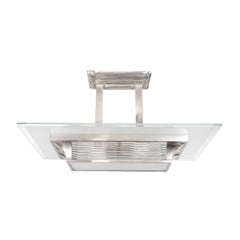 Art Deco Machine Age Silvered Bronze & Glass Rod Chandelier by Petitot