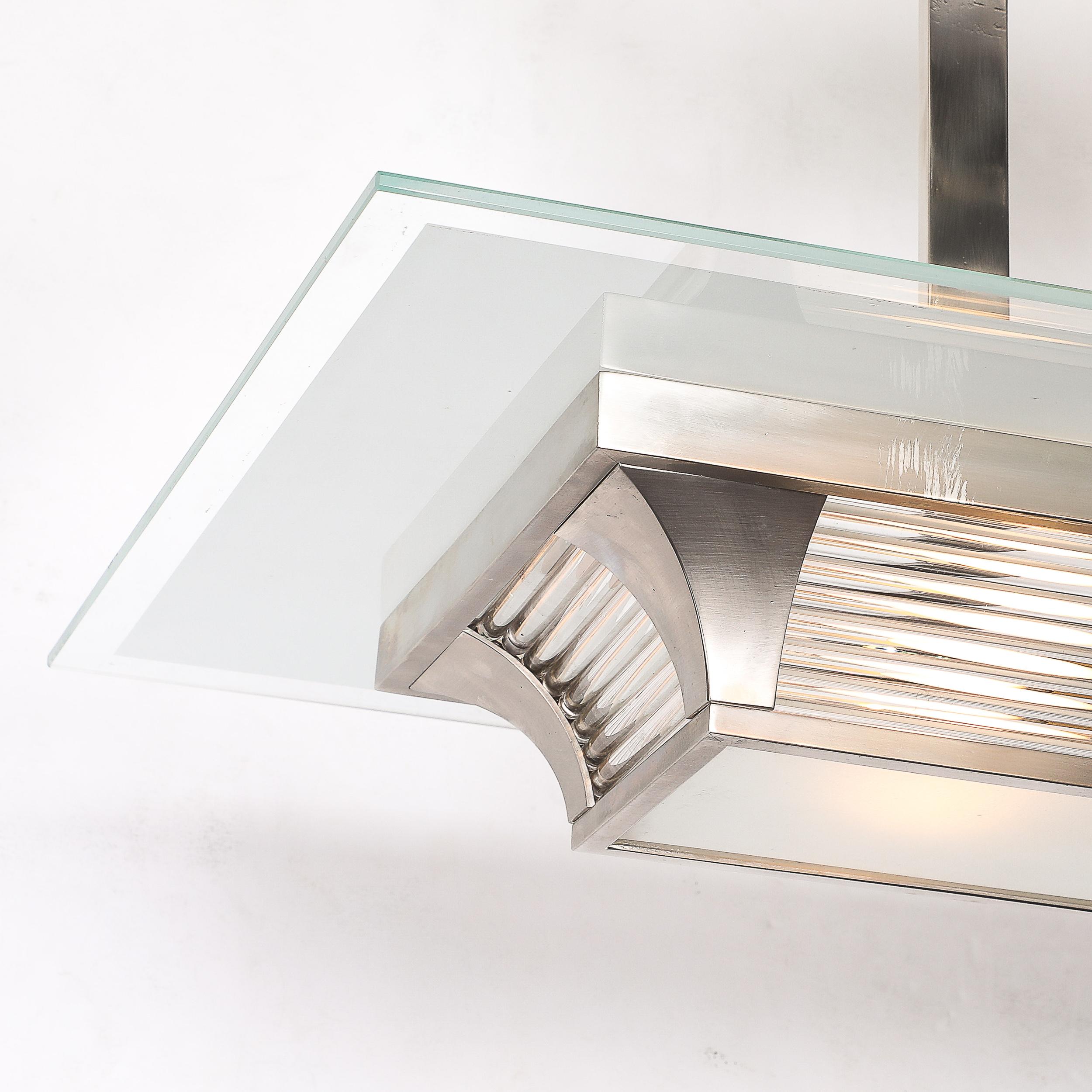 Lampadario a stelo in bronzo argentato e vetro Art Déco Machin di PETITOT In condizioni ottime in vendita a New York, NY