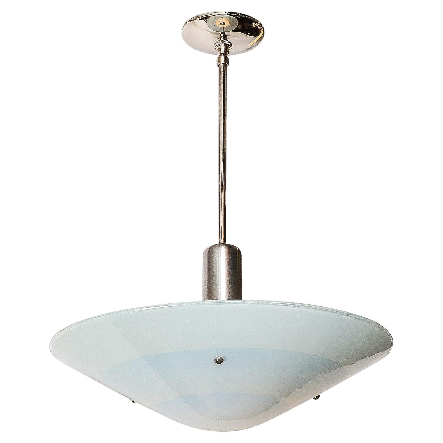 Art Deco Machine Age Sky Blue Glass Pendant Chandelier