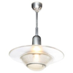 Art Deco Machine Age Skyscraper Style Aluminum 
Holophane Glass Chandelier