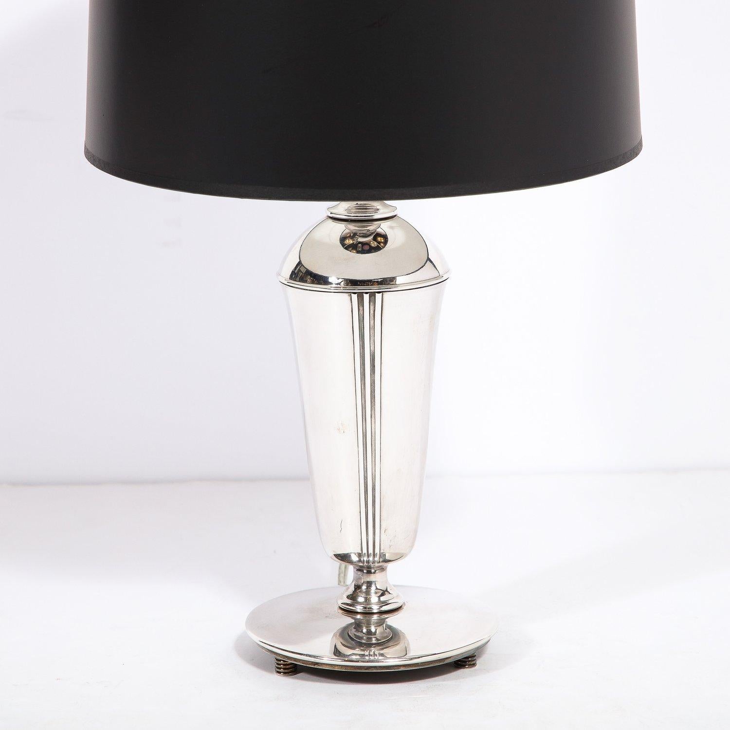 American Art Deco Machine Age Skyscraper Style Banded Streamlined Chrome Table Lamp