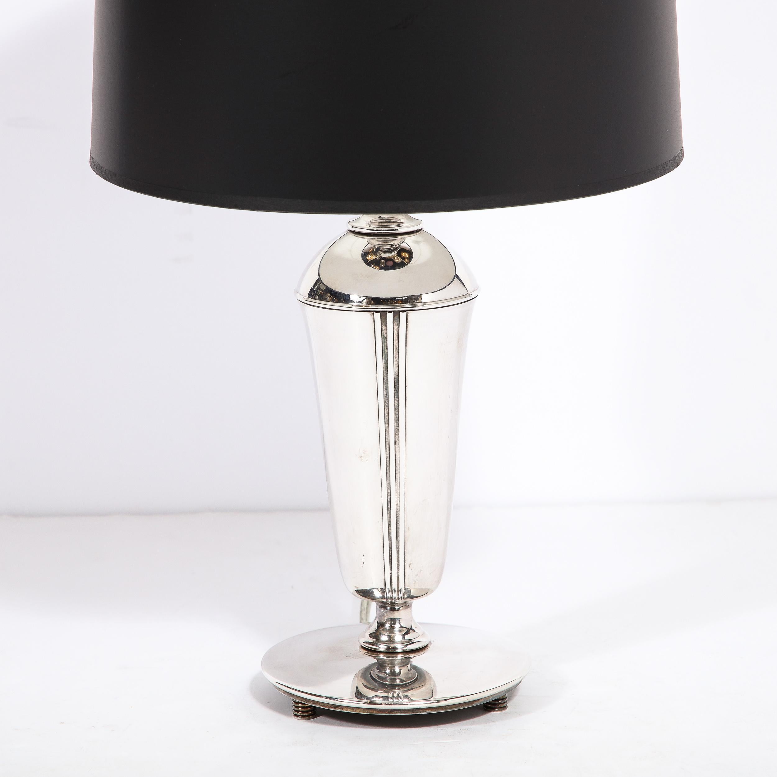Mid-20th Century Art Deco Machine Age Skyscraper Style Banded Streamlined Chrome Table Lamps 