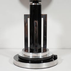 Art Deco Machine Age Skyscraper Style Black Enamel and Chrome Table Lamp