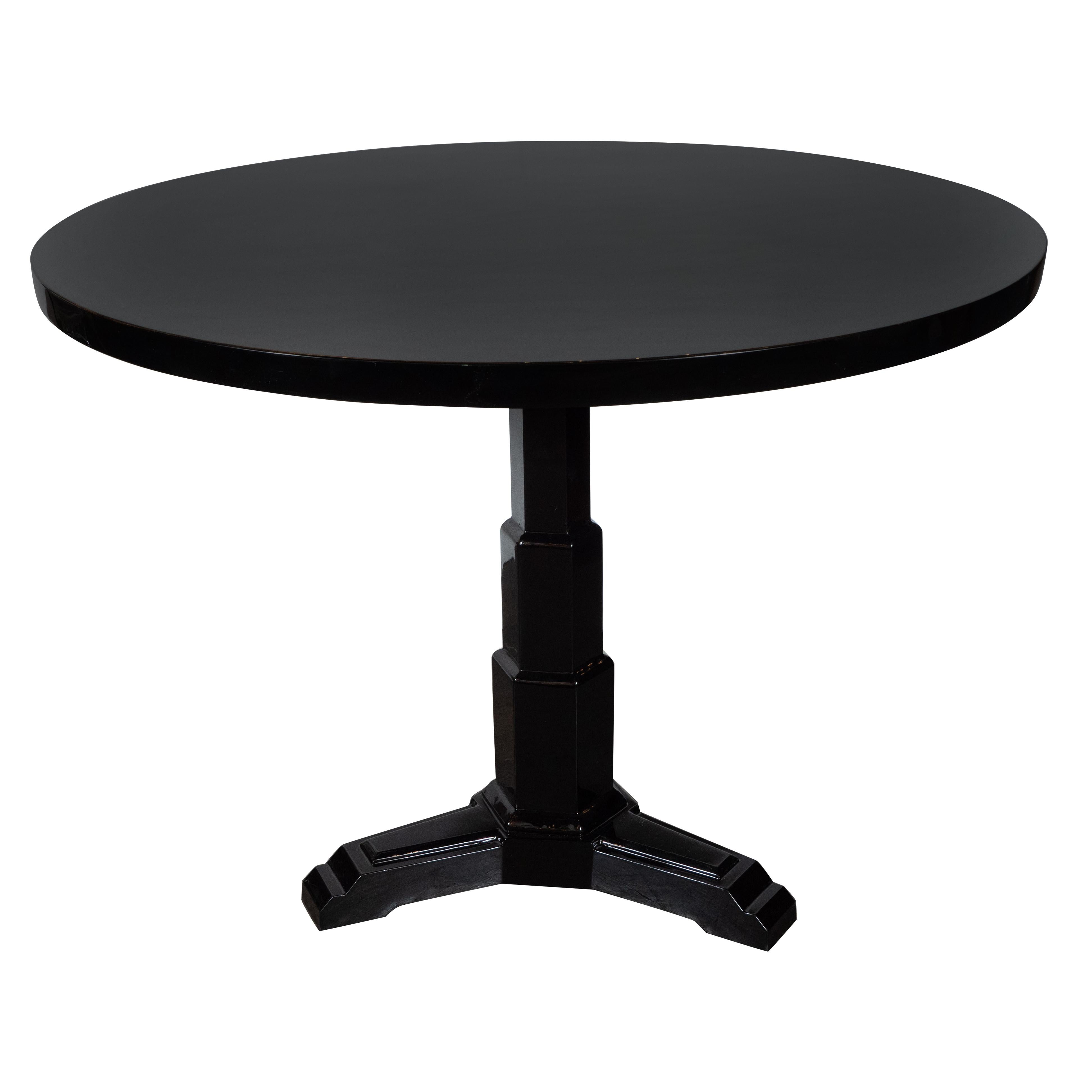 Art Deco Machine Age Skyscraper Style Black Lacquer/Enamel Dining/Center Table In Excellent Condition In New York, NY