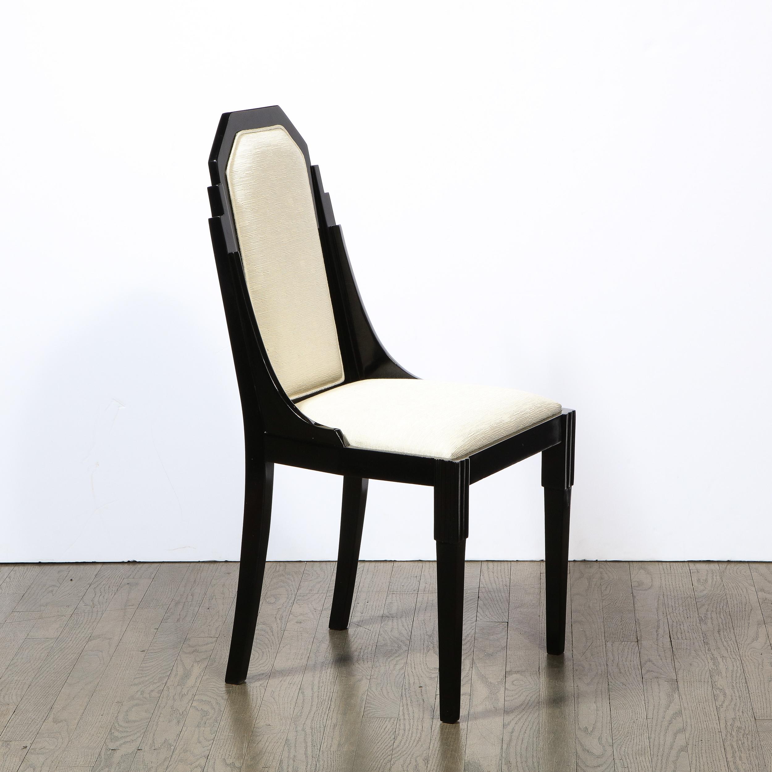 Art Deco Machine Age Skyscraper Style Black Lacquer & Holly Hunt Fabric Chair For Sale 5