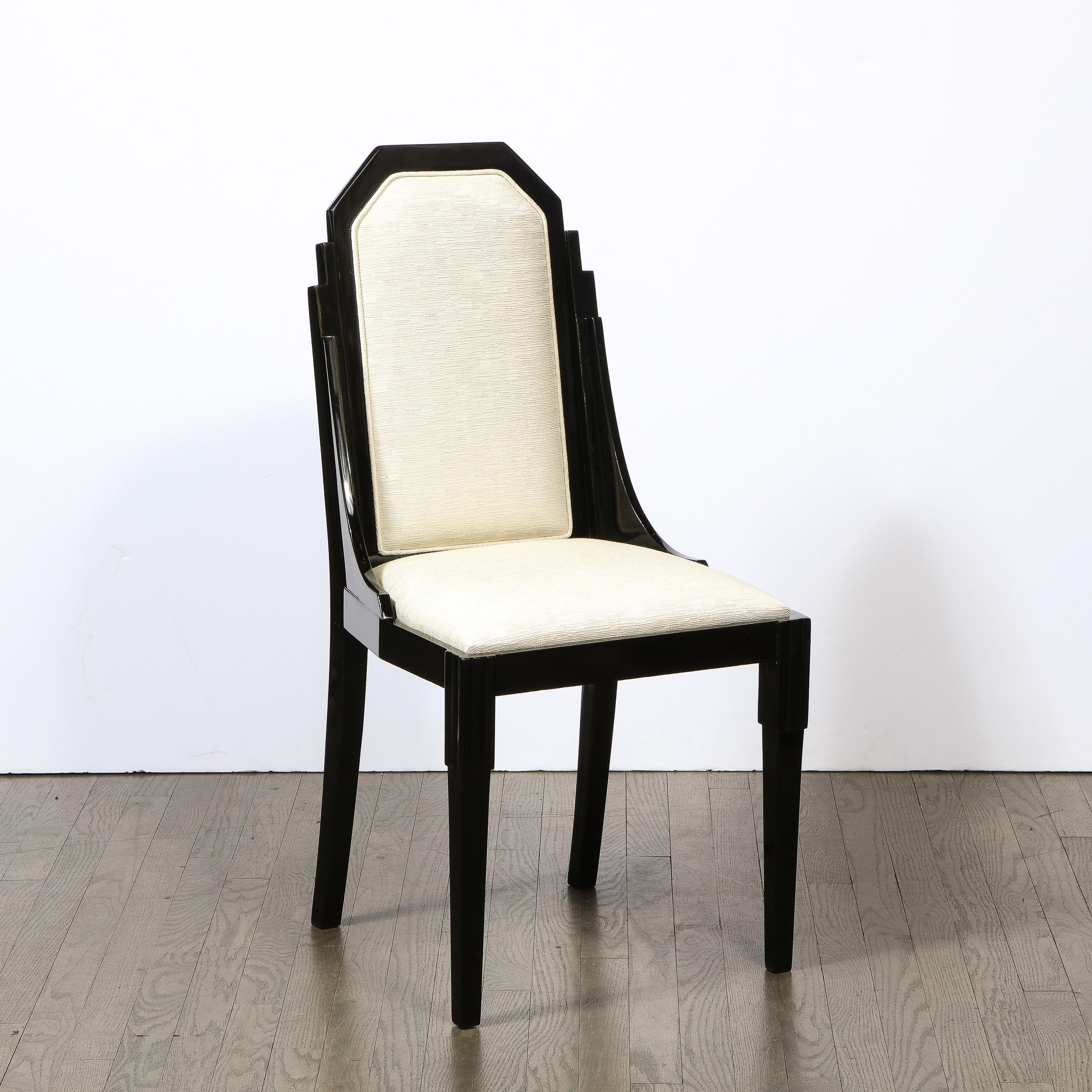 Art Deco Machine Age Skyscraper Style Black Lacquer & Holly Hunt Fabric Chair For Sale 6