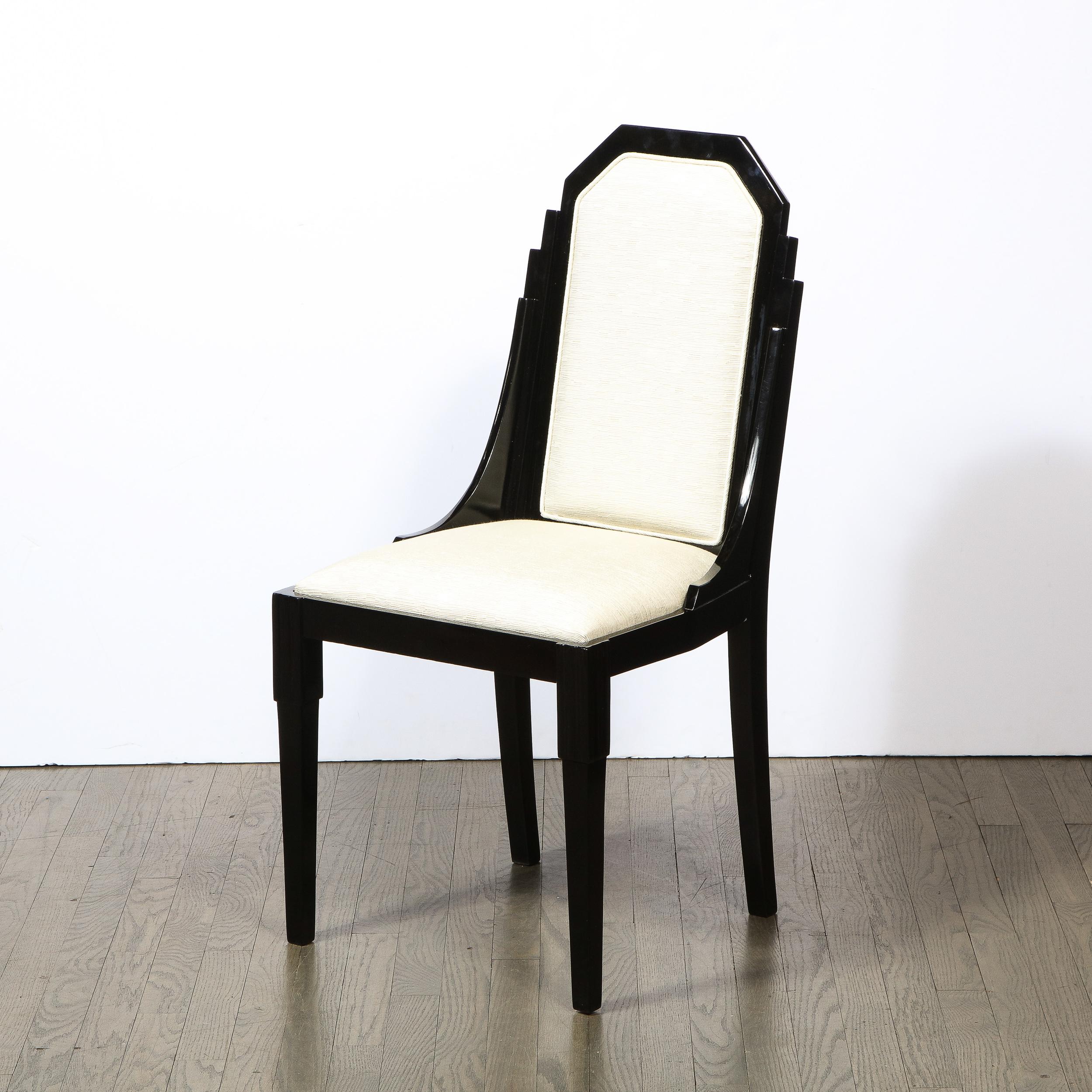 American Art Deco Machine Age Skyscraper Style Black Lacquer & Holly Hunt Fabric Chair For Sale
