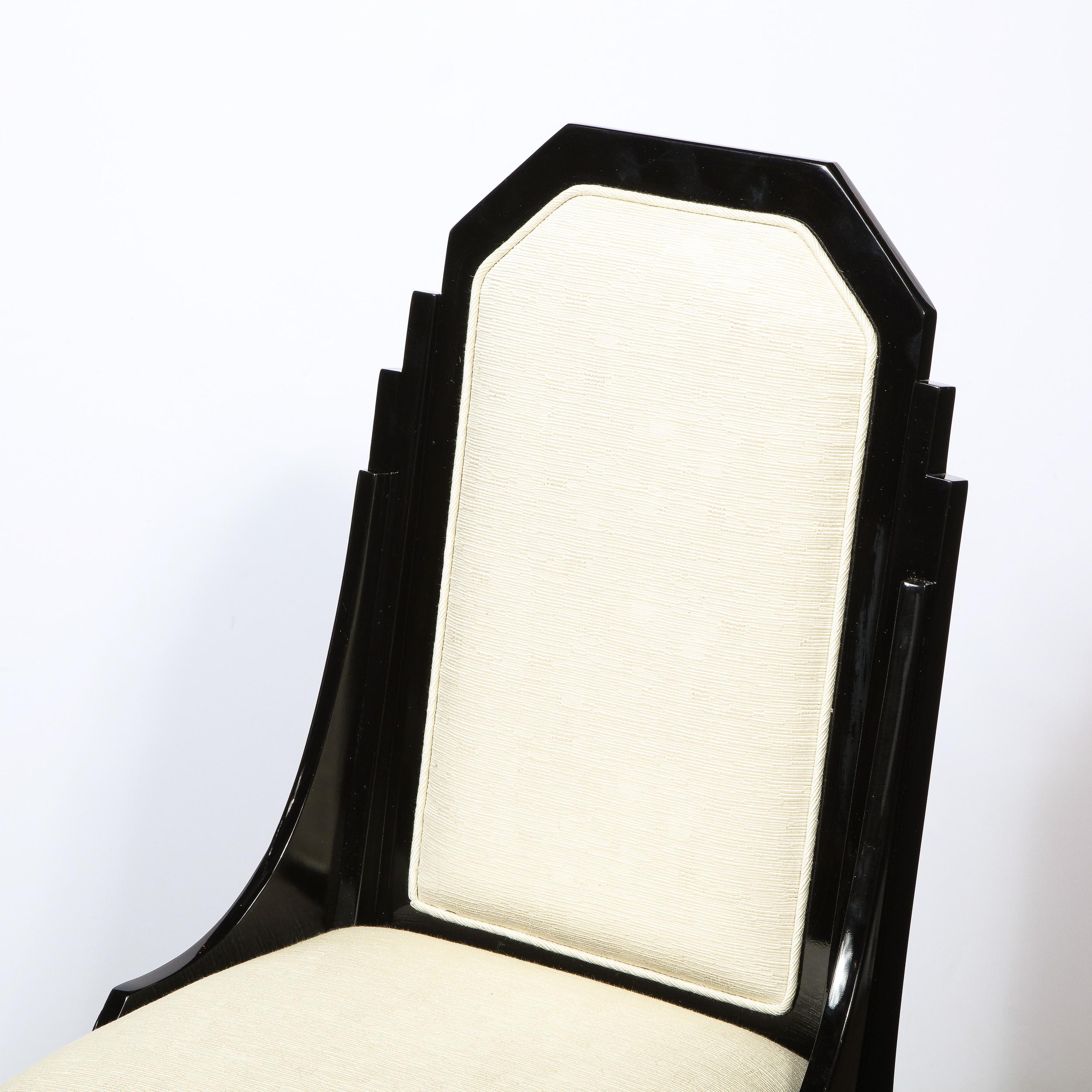 Art Deco Machine Age Skyscraper Style Black Lacquer & Holly Hunt Fabric Chair In Excellent Condition For Sale In New York, NY