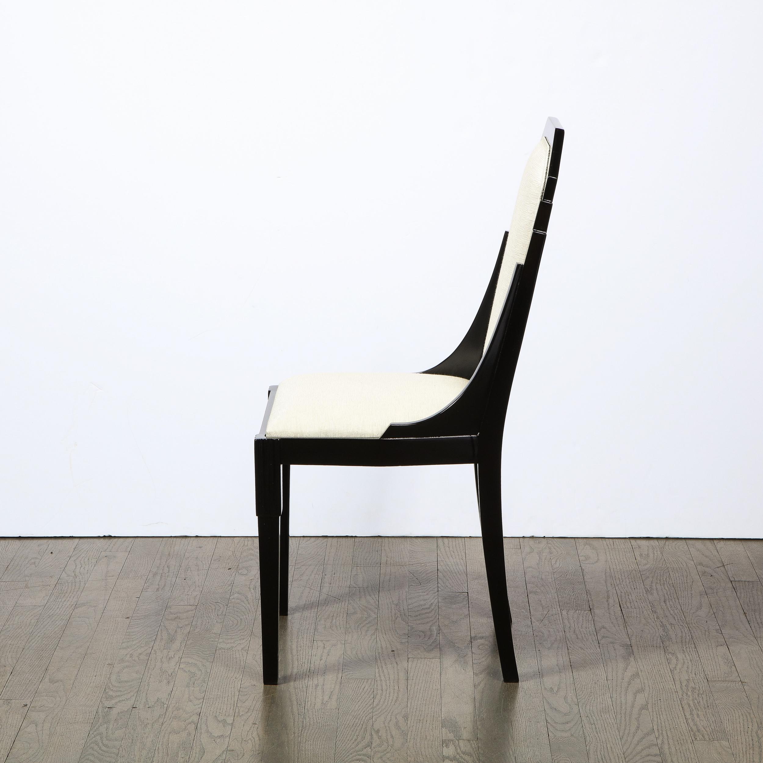 Tessuto Sedia Art Déco stile grattacielo in lacca nera e tessuto HOLLY HUNT in vendita