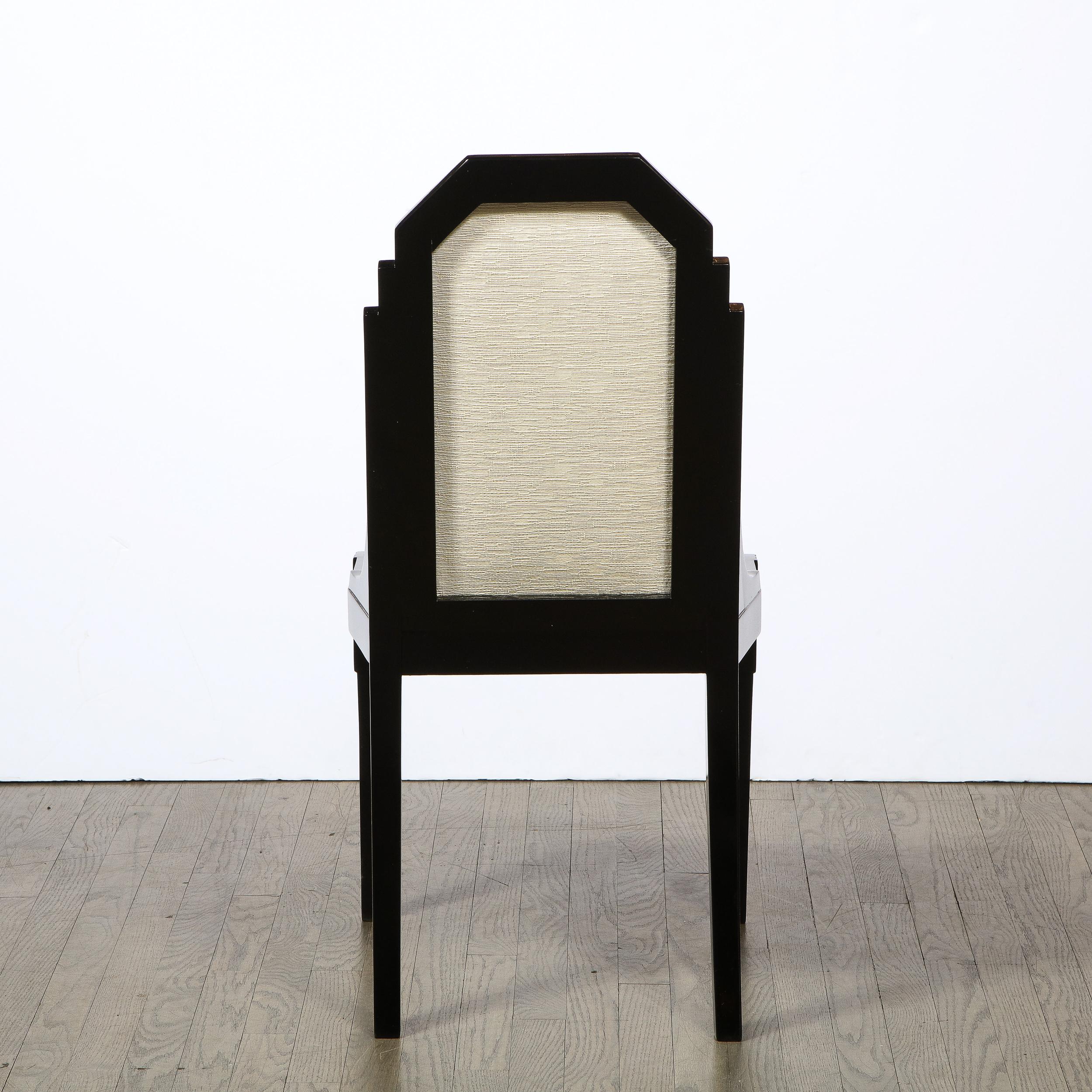 Art Deco Machine Age Skyscraper Style Black Lacquer & Holly Hunt Fabric Chair For Sale 3