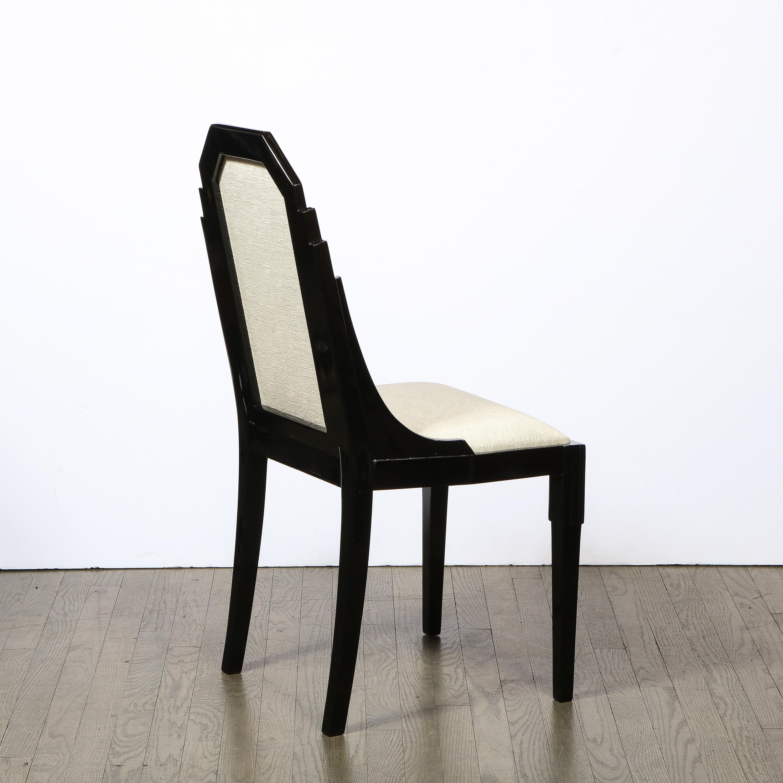 Art Deco Machine Age Skyscraper Style Black Lacquer & Holly Hunt Fabric Chair For Sale 4