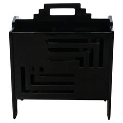 Art Deco Machine Age Skyscraper Style Black Lacquer Magazine Holder