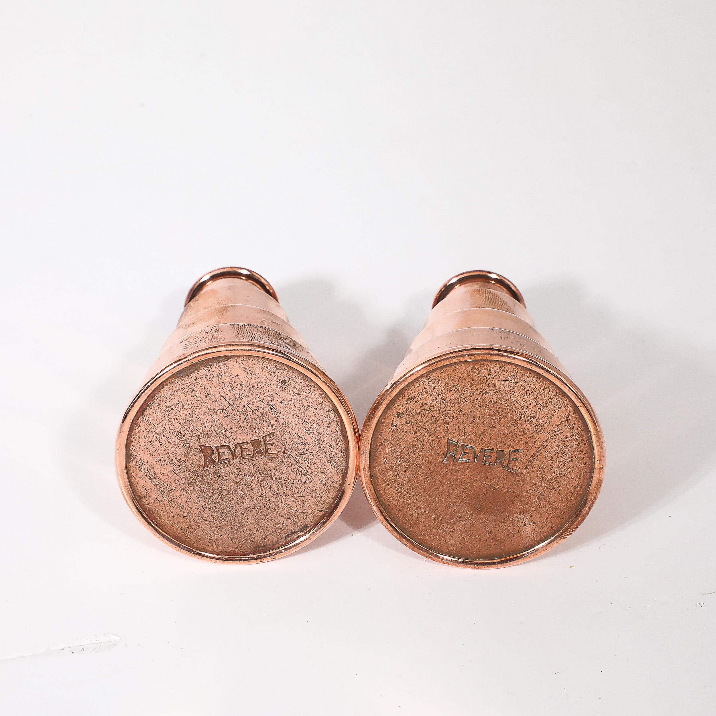 Art Deco Machine Age Skyscraper Style Candleholders in Copper signed Revere in vendita 1
