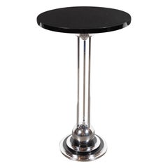 Vintage Art Deco Machine Age Skyscraper Style Chrome and Black Lacquer Drinks Table