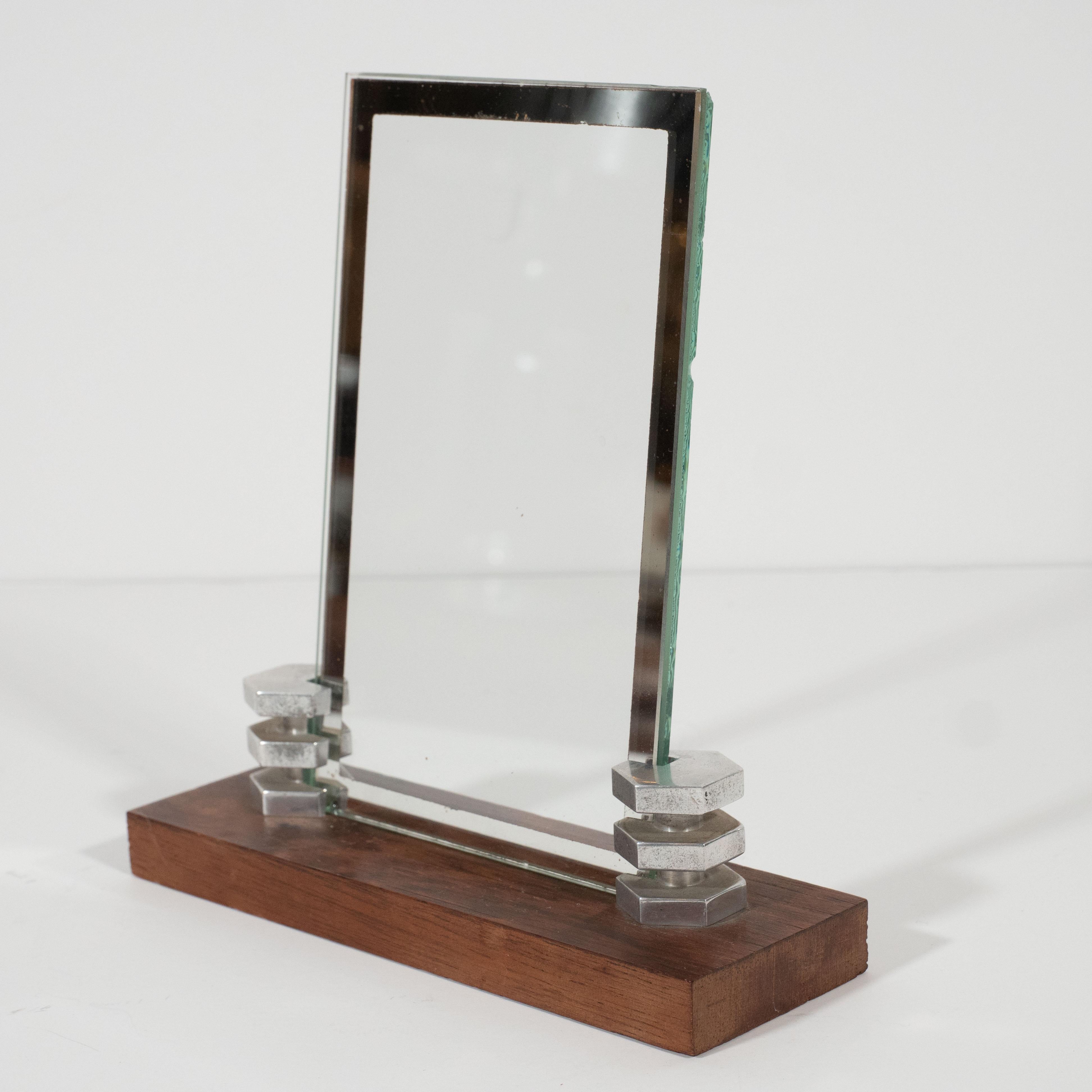 Mid-20th Century Art Deco Machine Age Skyscraper Style Chrome and Walnut Picture Frame