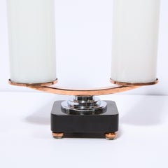 Art Deco Machine Age Skyscraper Style Chrome, Copper & Vitrolite Table Lamp