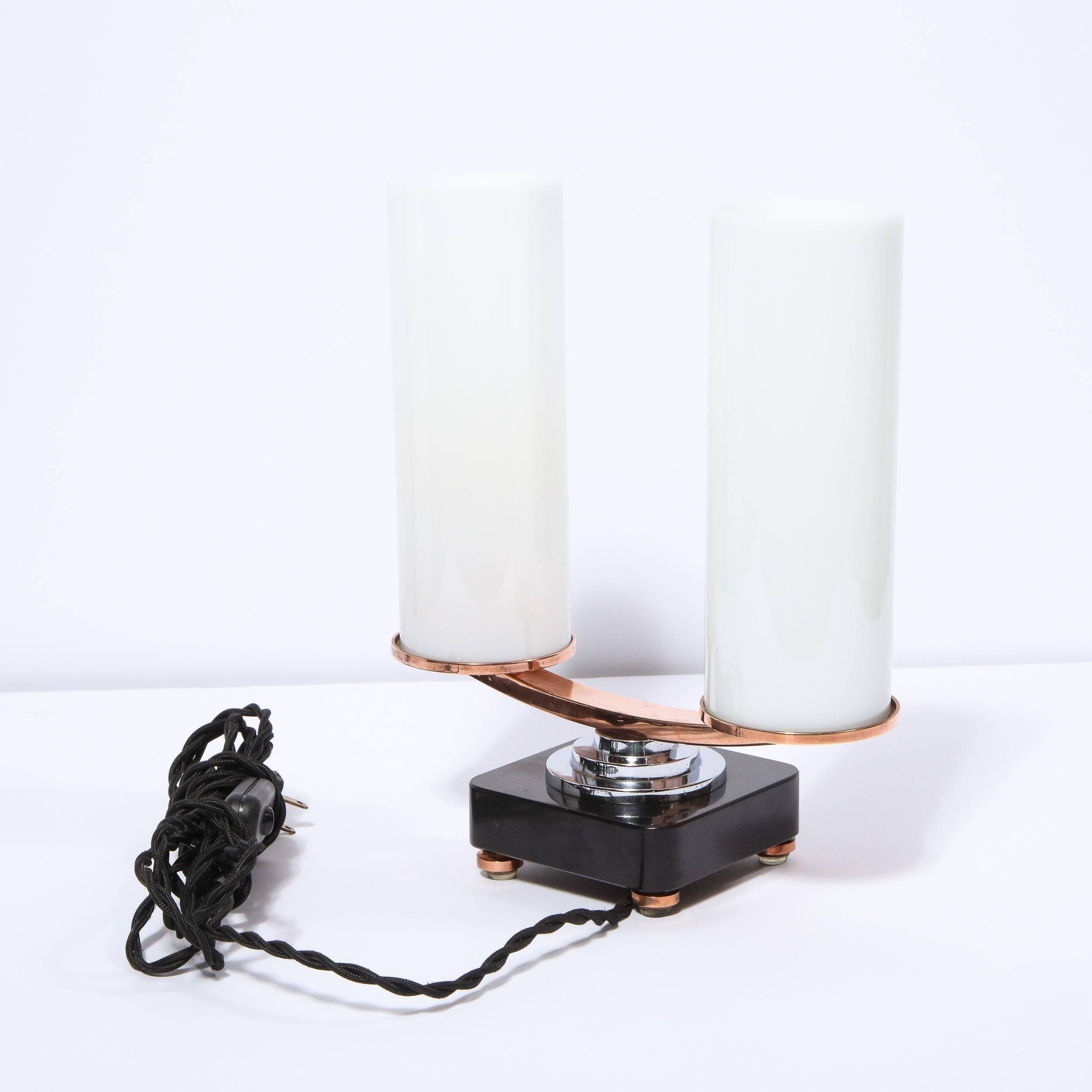 Tischlampe im Wolkenkratzer-Stil aus Chrom, Kupfer und Vitrolite, Art déco/ Maschinenzeitalter im Angebot 3