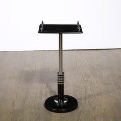 Art Deco Machine Age Skyscraper Style Drinks Table in Black Lacquer and Chrome
