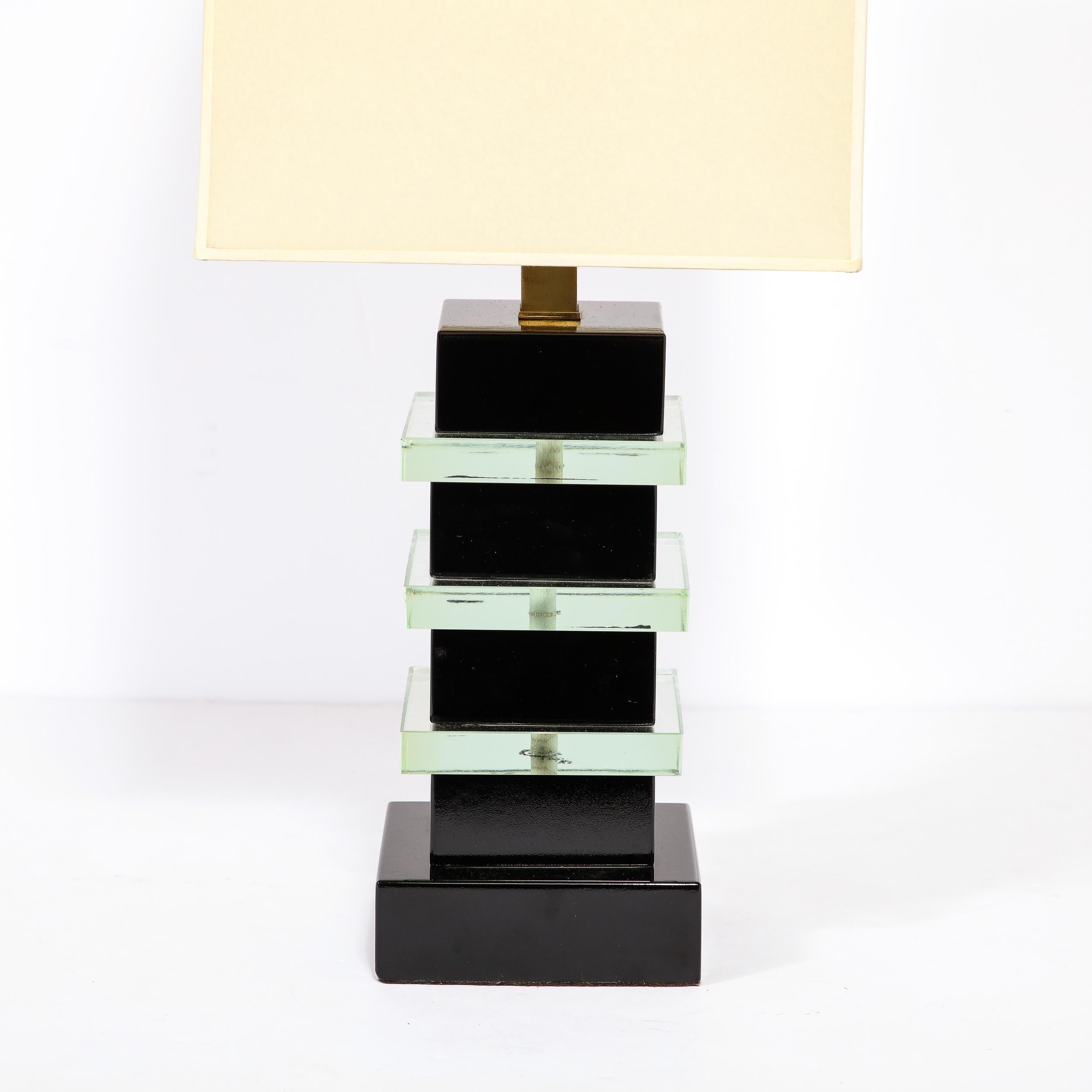 American Art Deco Machine Age Skyscraper Style Lamp in Black Lacquer For Sale